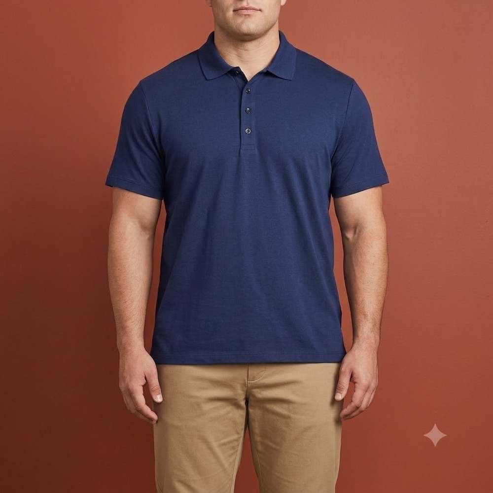 Lands' End‎ Polo Shirt Men's XL Navy Blue Short Sleeve Cotton Pique